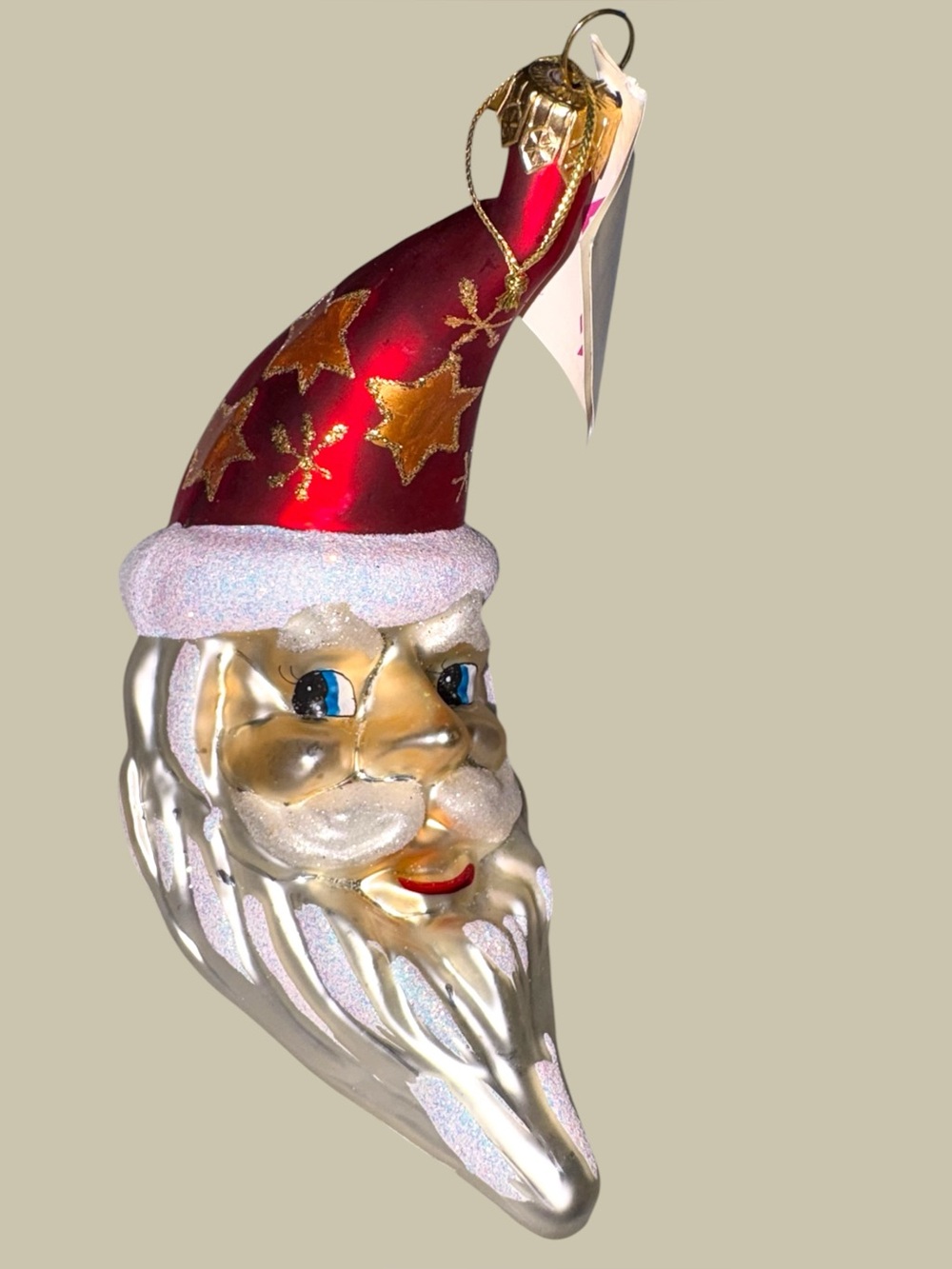 MCM Glass Santa Crescent Moon Christmas Ornament Hand Blown Vintage 5” Poland